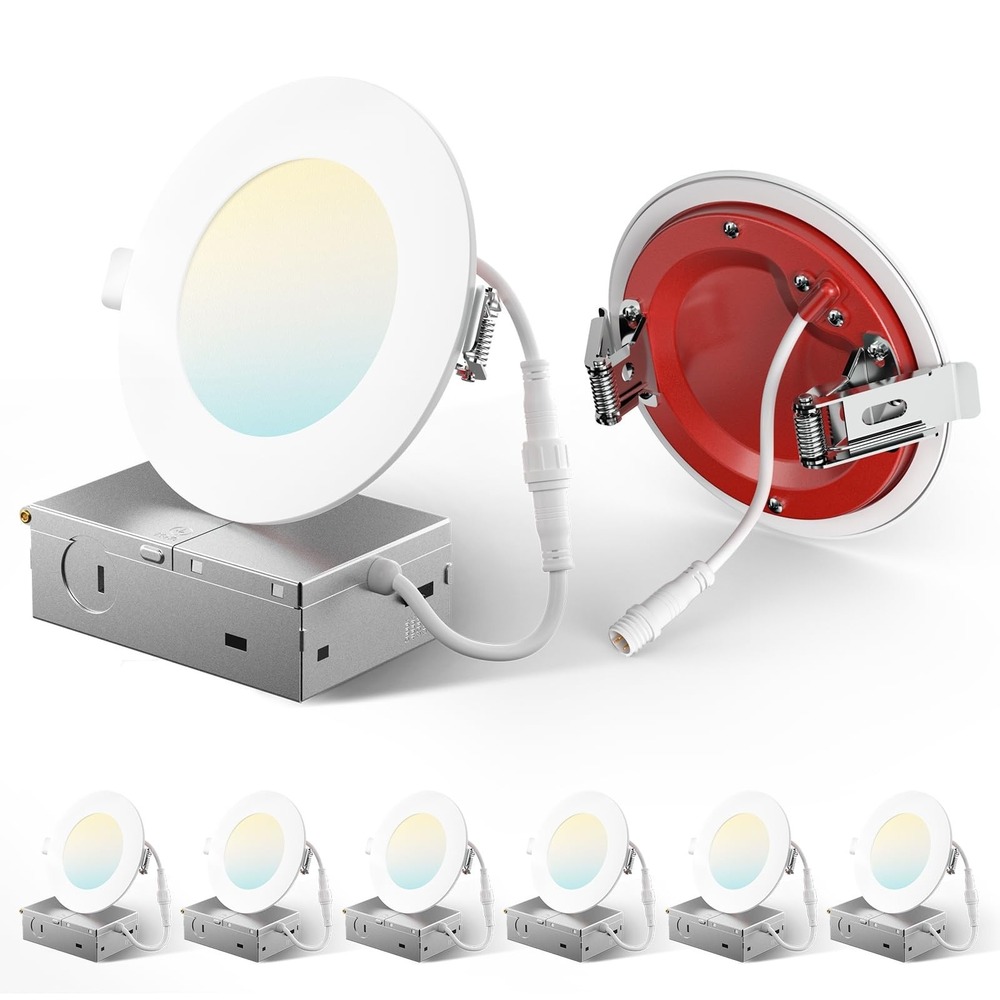 Amico 6pk 4in Fire Rated LED Recessed Light 5CCT 900LM Dimmable Slim Downlight